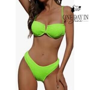 Adisputent Smocked Underwire Bikini Swimsuit Size L